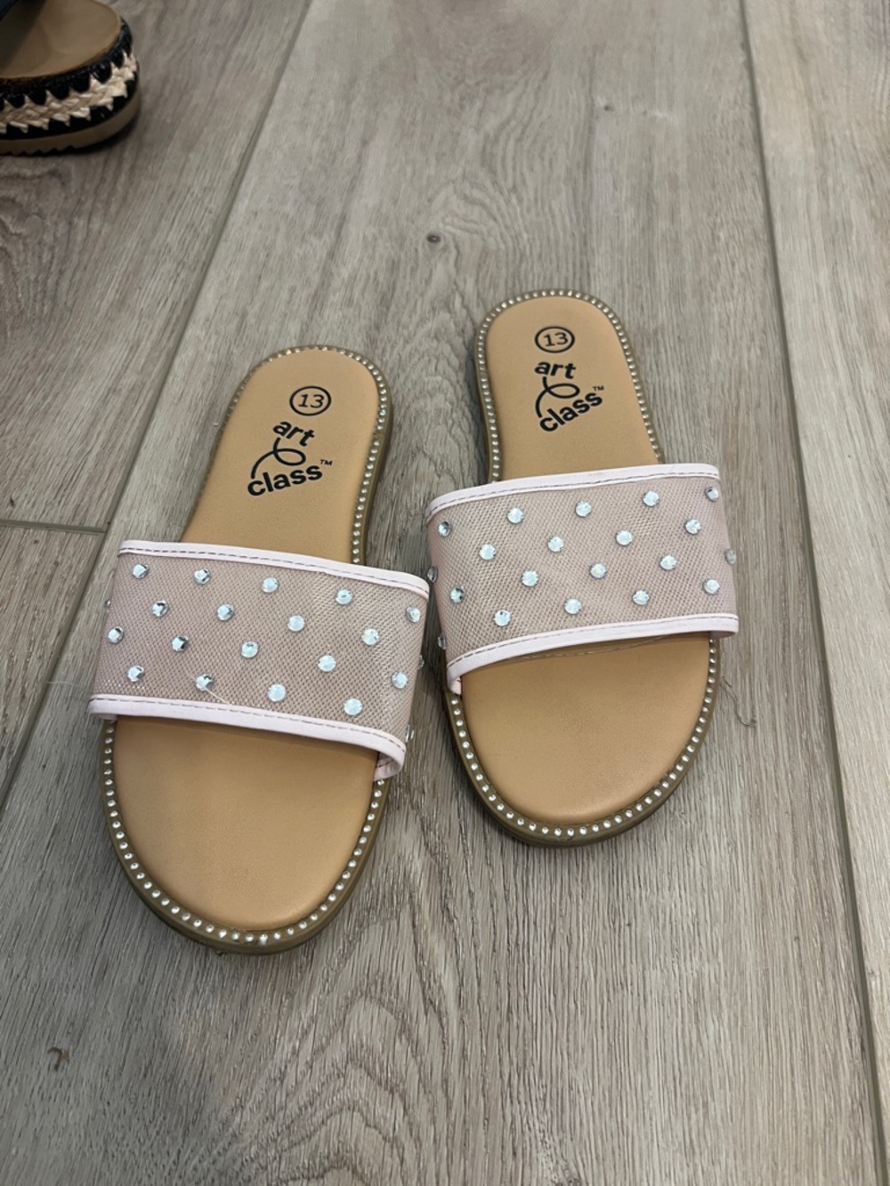 art class Blush Pink Rhinestone Slide Sandals